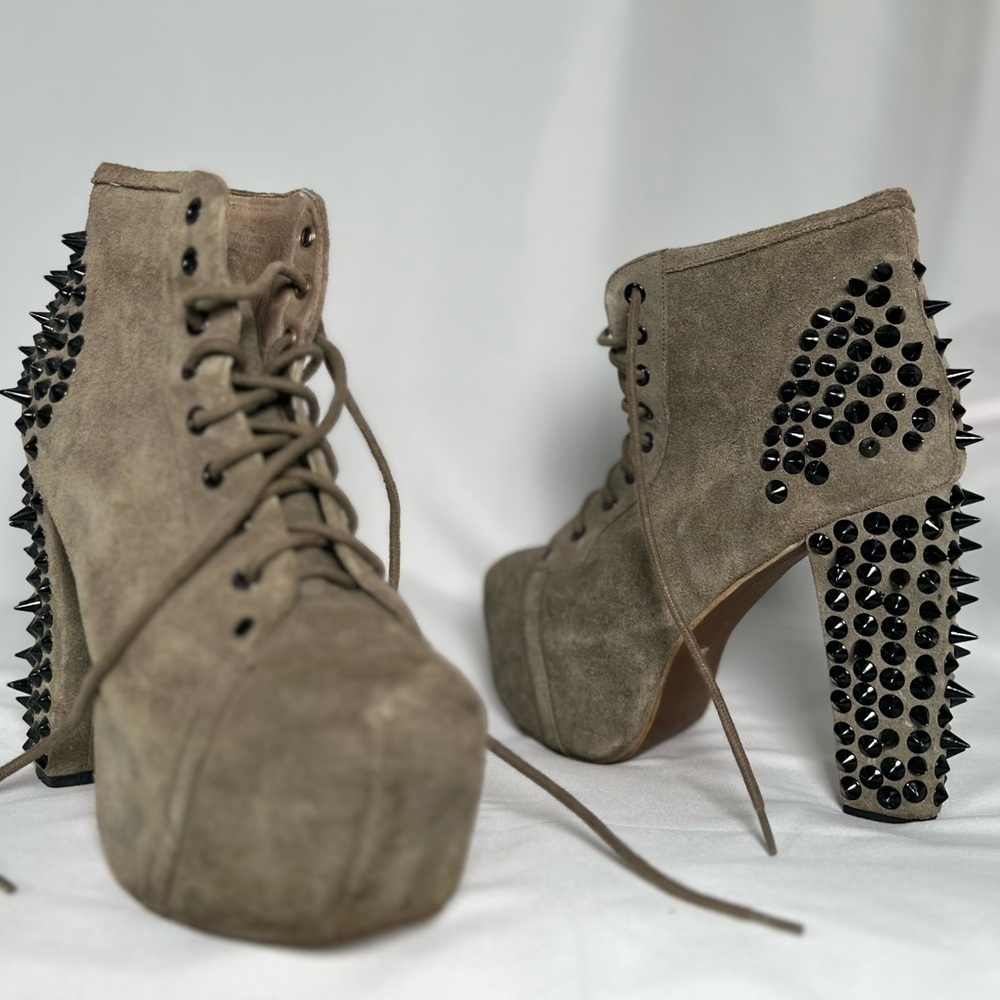 Jeffrey Campbell Taupe Suede Platform Spike Heel Booties - Picture 9 of 16